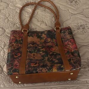 Patricia Nash Large Brown Floral Leather Tote Bag